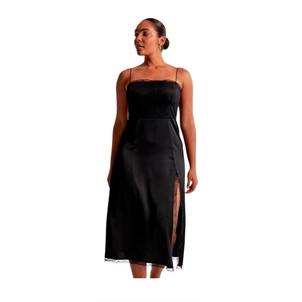 Abercrombie & Fitch Black Satin Midi Slip Y2K Chic Dress New With Tags